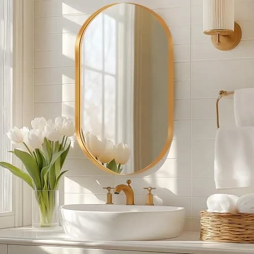 SDHYL Oval Bathroom Medicine Cabinet with Mirror 34x20 inch Wall Mount Beveled Edge Gold thumbnail 1