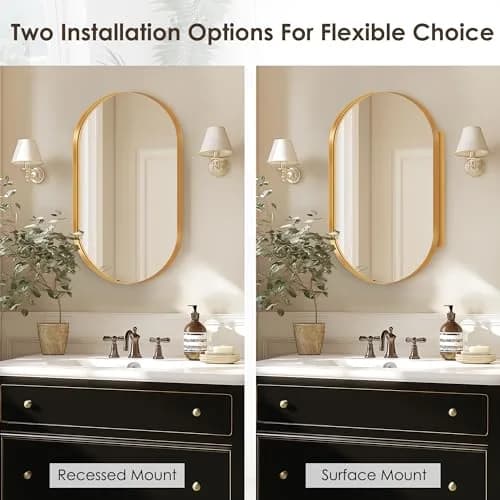 SDHYL Oval Bathroom Medicine Cabinet with Mirror 34x20 inch Wall Mount Beveled Edge Gold thumbnail 4