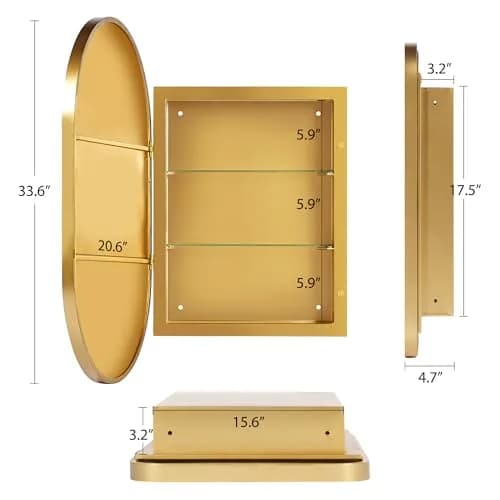 SDHYL Oval Bathroom Medicine Cabinet with Mirror 34x20 inch Wall Mount Beveled Edge Gold thumbnail 5