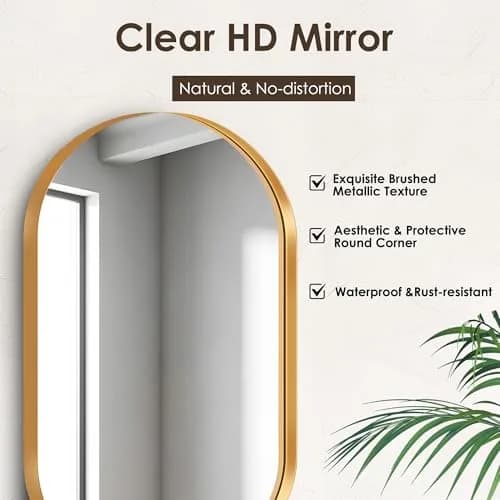 SDHYL Oval Bathroom Medicine Cabinet with Mirror 34x20 inch Wall Mount Beveled Edge Gold thumbnail 2
