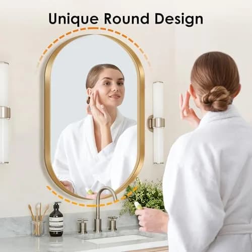 SDHYL Oval Bathroom Medicine Cabinet with Mirror 34x20 inch Wall Mount Beveled Edge Gold thumbnail 3
