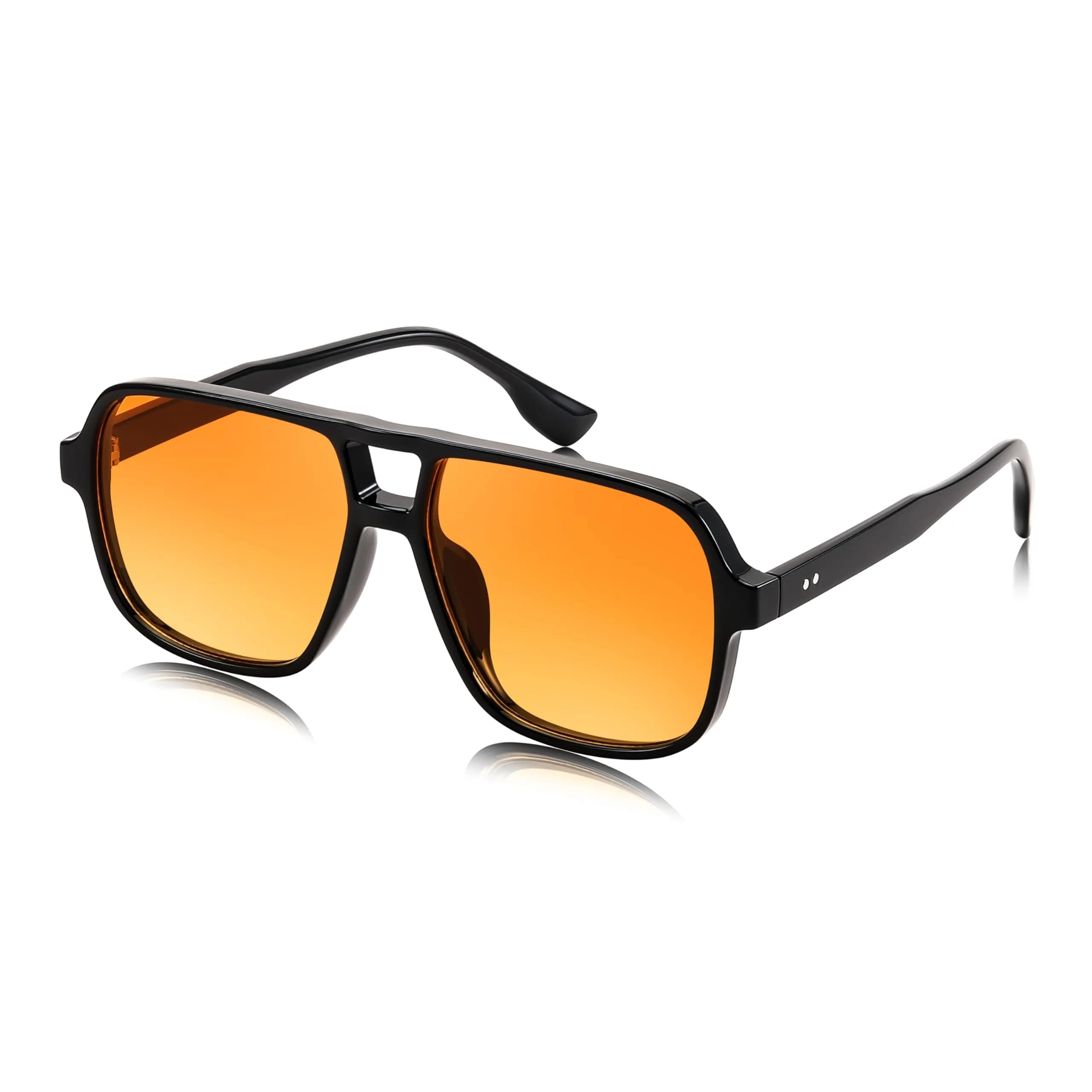 FEISEDY Retro Square Aviator Sunglasses for Women & Men | UV400 Protection, Oversized Shades, 55MM — Black Frame/Yellow Lens