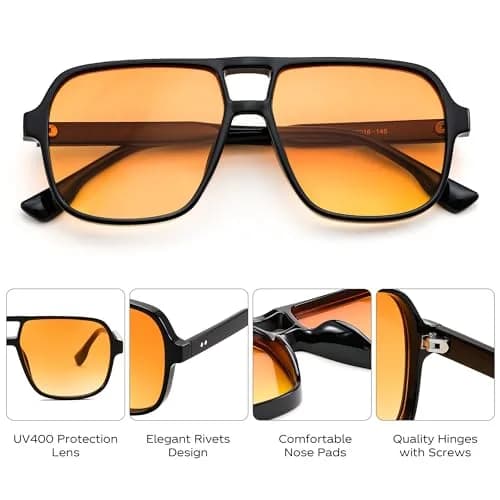 FEISEDY Retro Square Aviator Sunglasses Women Men Oversized Shades 55MM | Classic 70s Double Bridge Design thumbnail 5