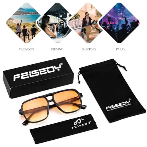 FEISEDY Retro Square Aviator Sunglasses Women Men Oversized Shades 55MM | Classic 70s Double Bridge Design thumbnail 7