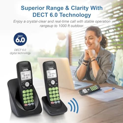 VTech VG131-21 Black Cordless Phone with 2 Handsets | DECT 6.0, Full-Duplex Speakerphone, Caller ID, Wall Mount thumbnail 3