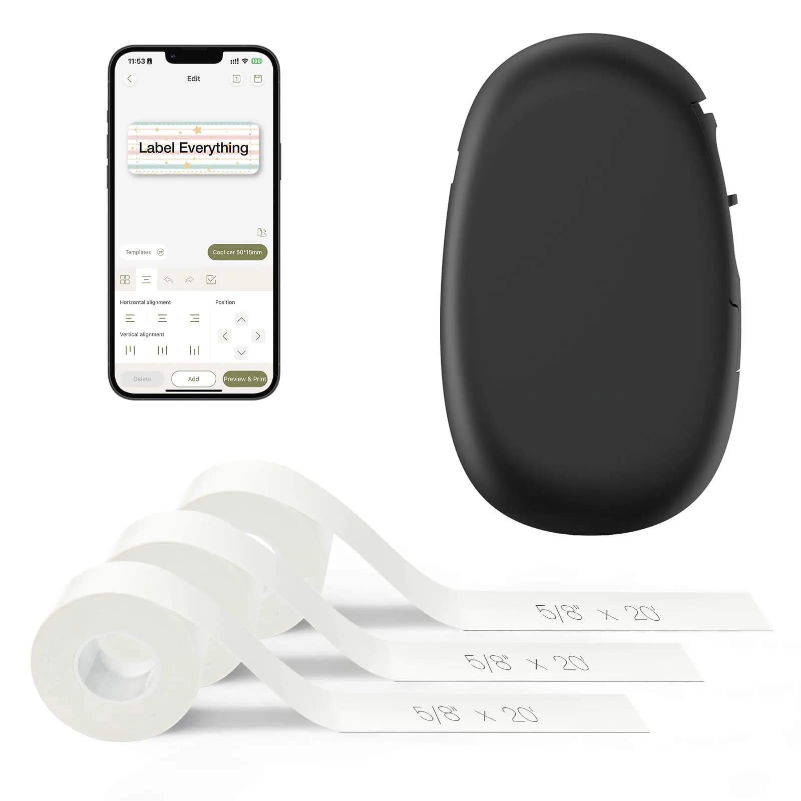 SUPVAN E10 Bluetooth Label Maker Machine with 3 Tapes, Portable, Black | 220V Compatible Printer - main product image