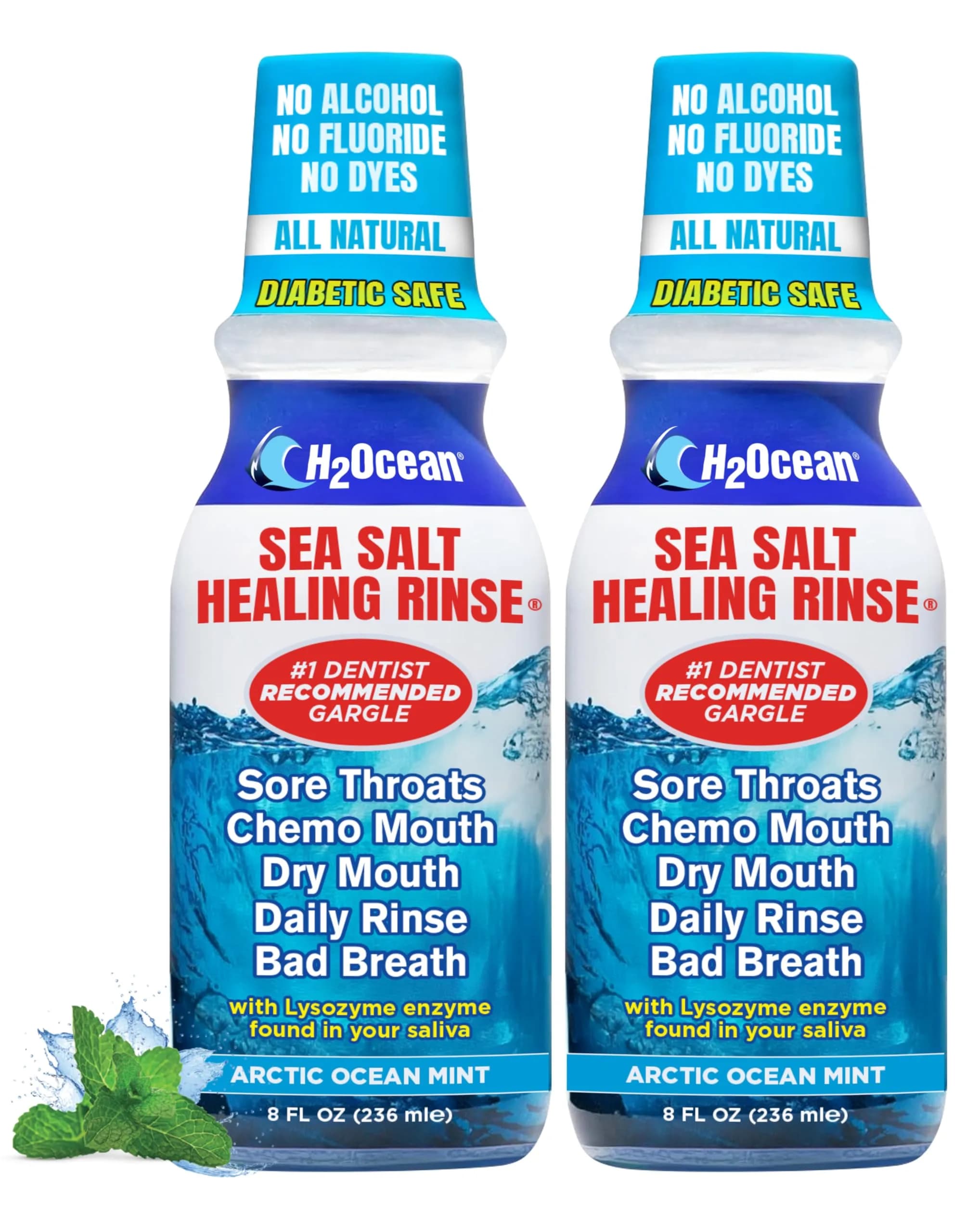 H2Ocean Healing Rinse Natural Sea Salt Whitening Mouthwash 8 oz | Alcohol & Fluoride-Free Arctic Mint — Arctic Ocean Mint