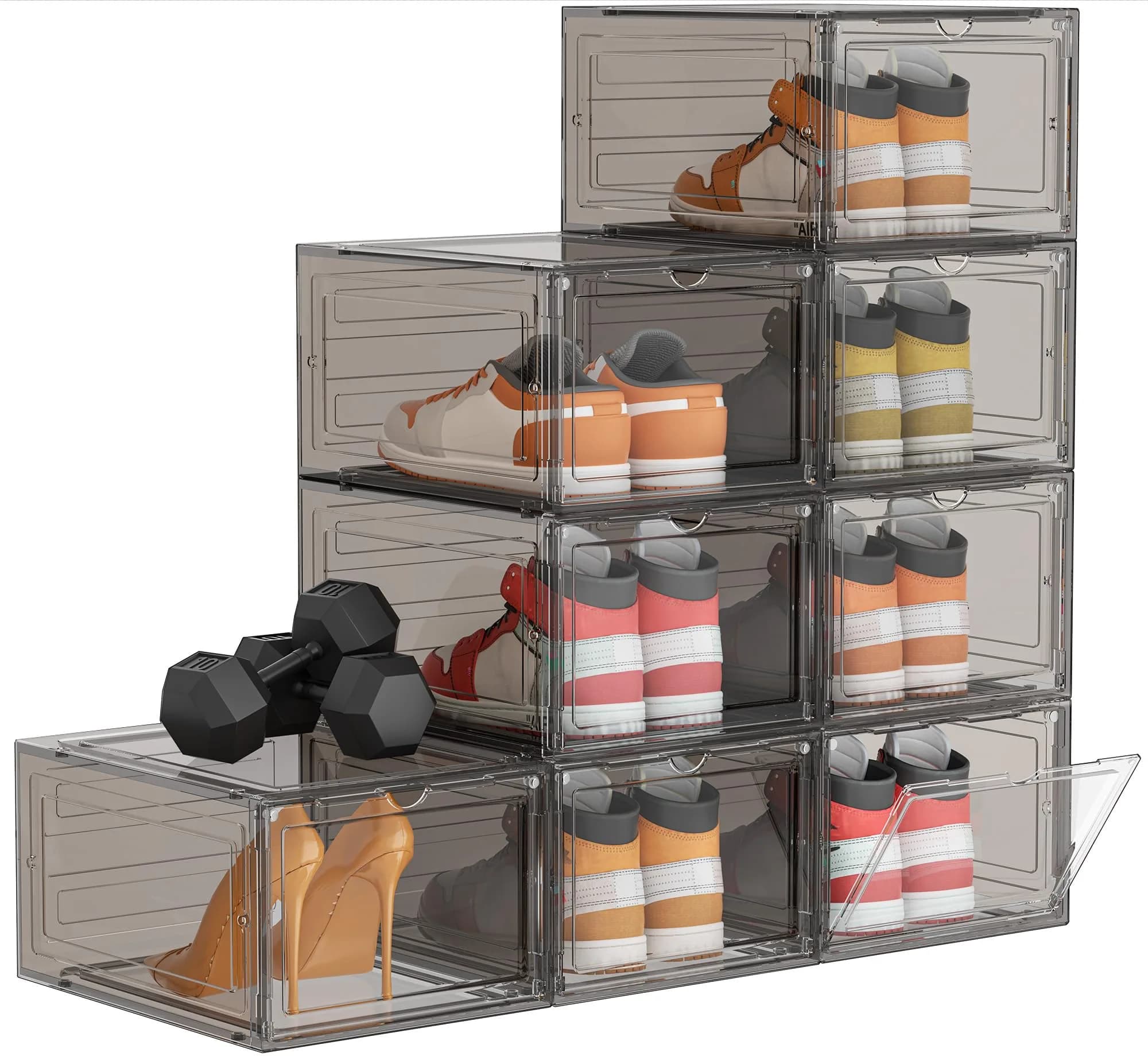HOMIDEC Shoe Storage 6 Pack Clear Plastic Shoe Box | Foldable & Sturdy with Door Closure — 8