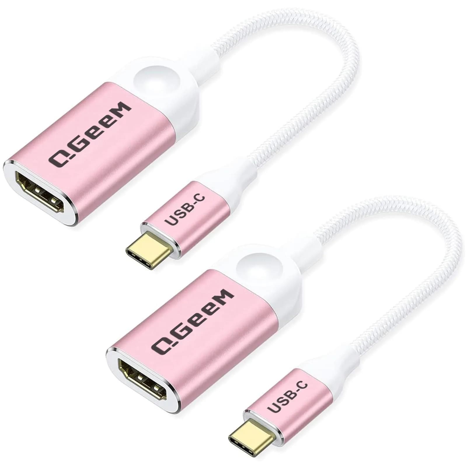 QGeeM USB C to HDMI Adapter, 4K Type C to HDMI Cable for Laptop Phone | Plug & Play, 30Hz, 4K@30Hz, Nylon Braided, Compact Design
