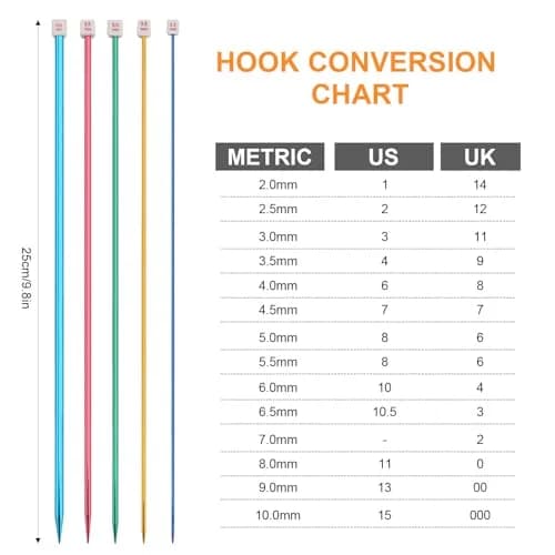 BCMRUN 28Pcs/14 Pairs Stainless Steel Knitting Needles Set, 2.0mm-10.0mm (0.079in-0.394in) | Assorted Colors, DIY Crafting thumbnail 2