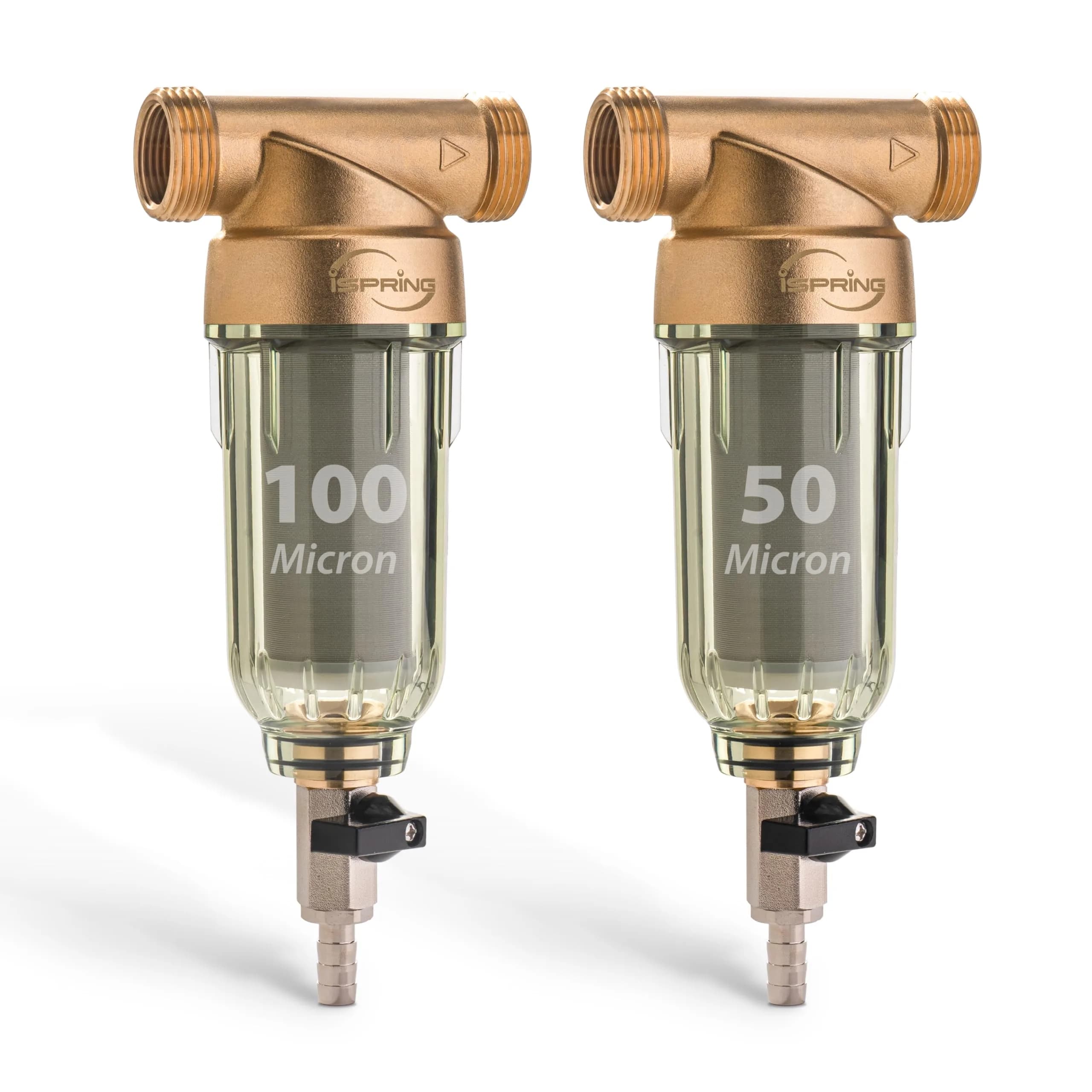 iSpring WSP2PK15 2-Stage Spin Down Sediment Filter Set, 50 & 100 Micron | Reusable, Long-Lasting, Clear Housing - main product image