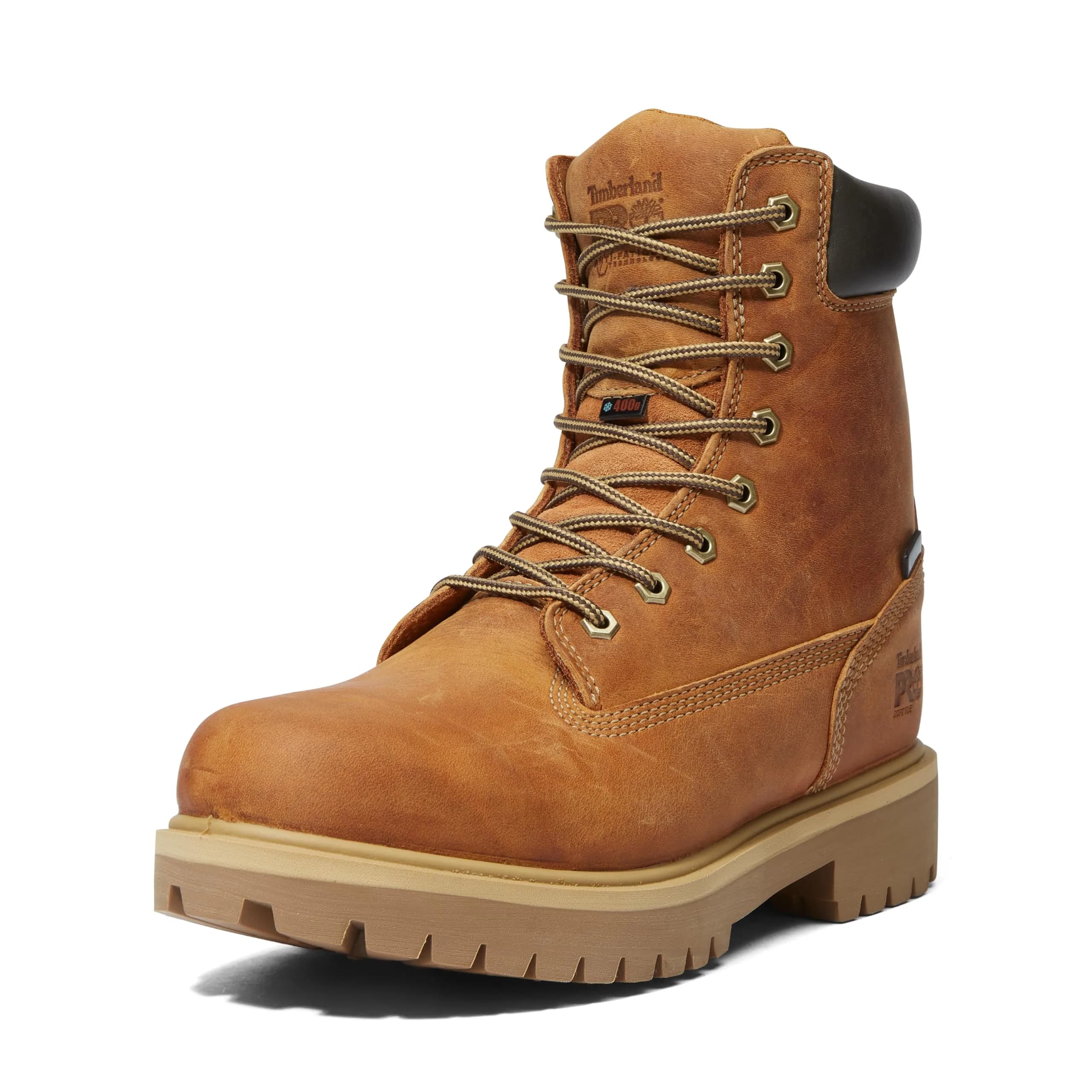 Timberland PRO Men's Direct Attach 8 Inch Soft Toe Waterproof Work Boot, Wheat, 15 | Insulated & Durable — Marigold / 9.5