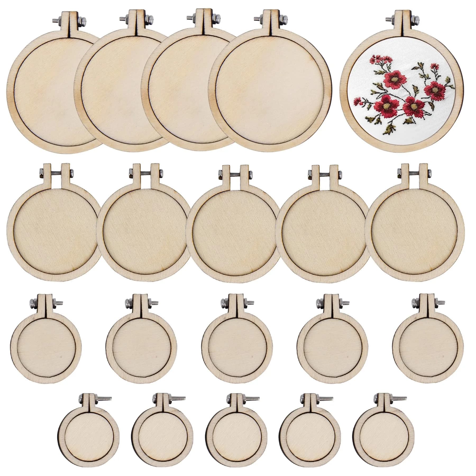 Framendino 20 Pack Mini Embroidery Hoops - 4 Sizes (1.18"x0.98" to 2.2"x1.6") for Crafts & Jewelry - main product image