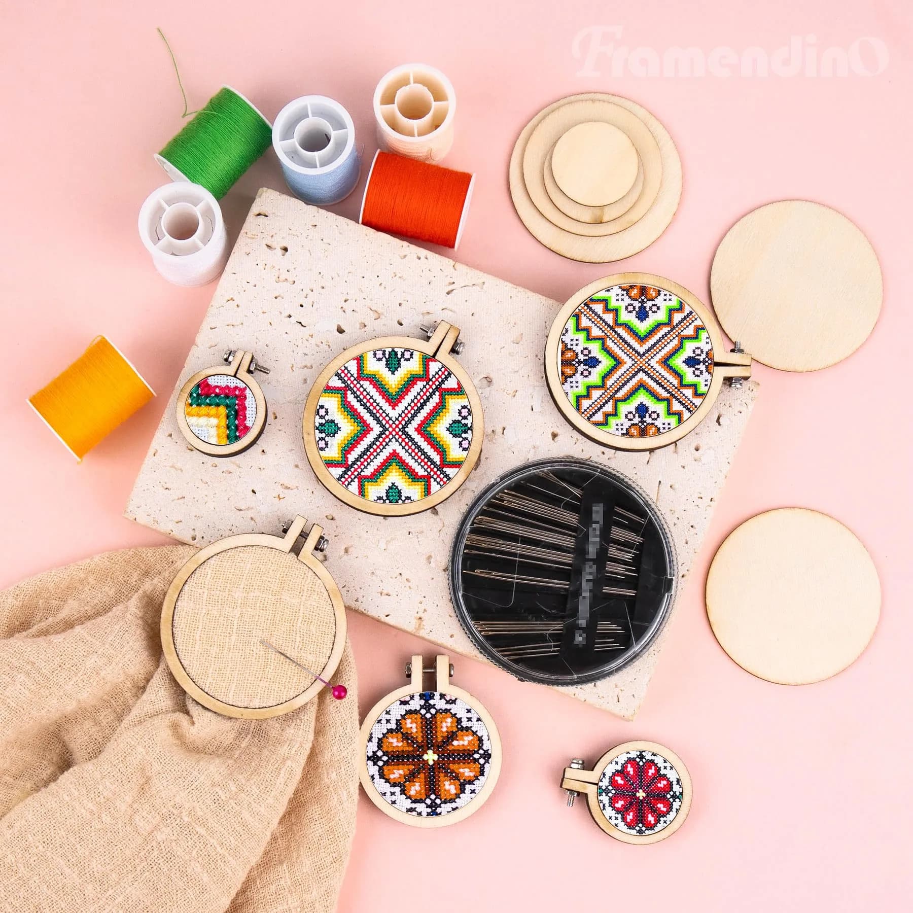 Framendino Mini Embroidery Hoop Set 4 Sizes (20 Pack) | Wood Craft Hoops for DIY Hanging Ornaments - view 6