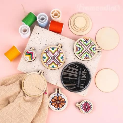 Framendino Mini Embroidery Hoop Set 4 Sizes (20 Pack) | Wood Craft Hoops for DIY Hanging Ornaments thumbnail 6