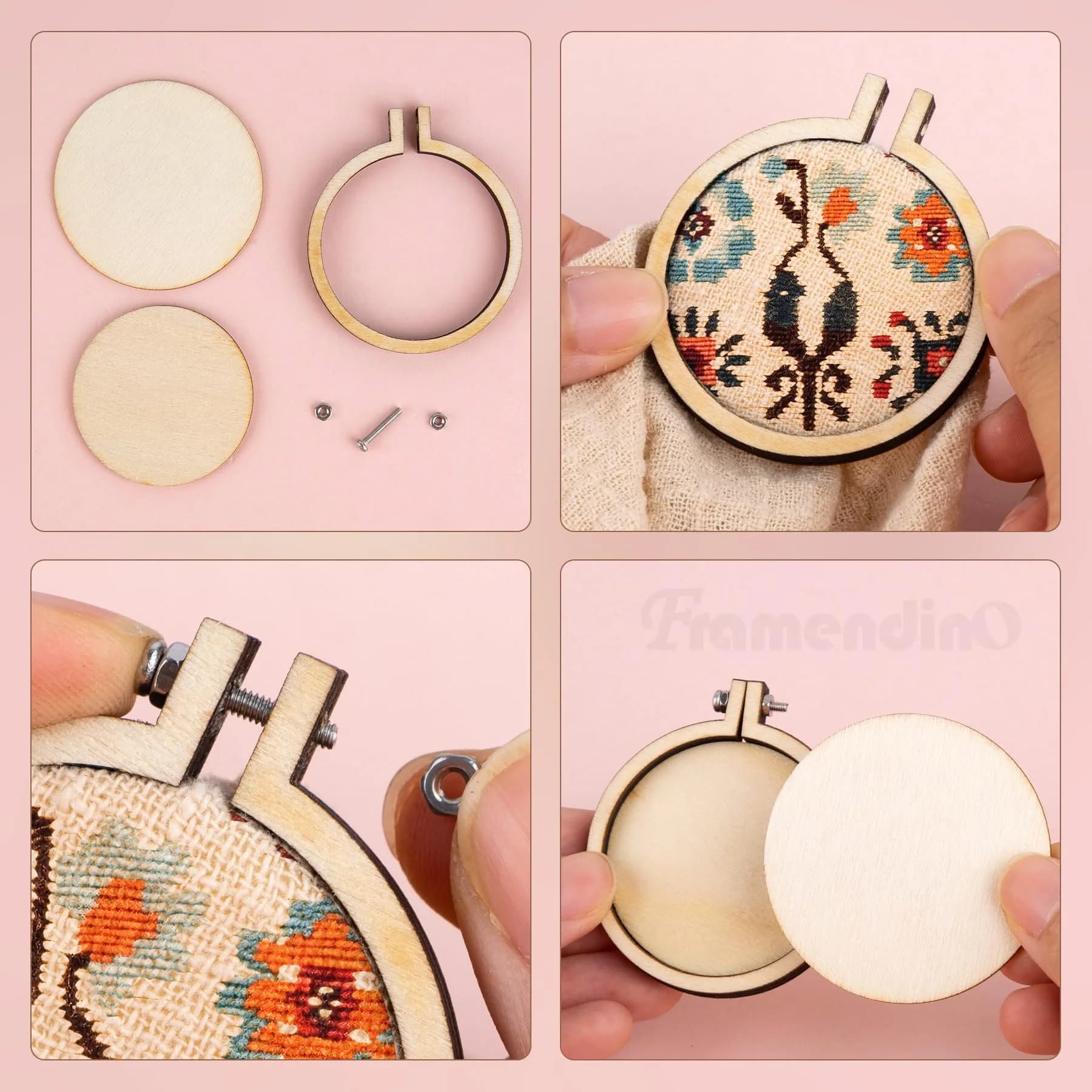 Framendino Mini Embroidery Hoop Set 4 Sizes (20 Pack) | Wood Craft Hoops for DIY Hanging Ornaments - view 7