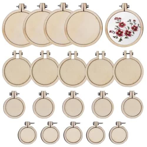 Framendino Mini Embroidery Hoop Set 4 Sizes (20 Pack) | Wood Craft Hoops for DIY Hanging Ornaments thumbnail 1