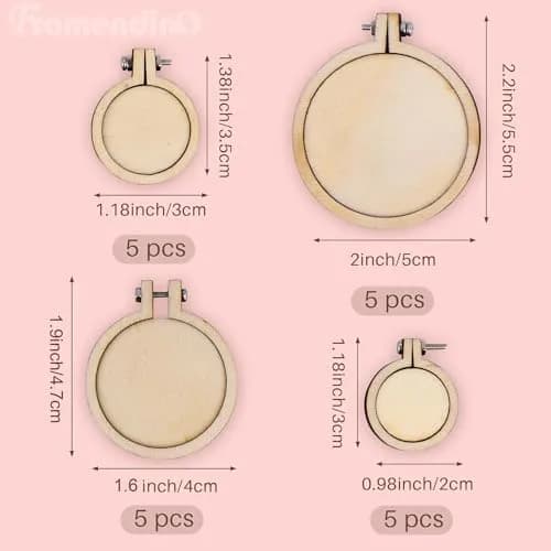 Framendino Mini Embroidery Hoop Set 4 Sizes (20 Pack) | Wood Craft Hoops for DIY Hanging Ornaments thumbnail 2