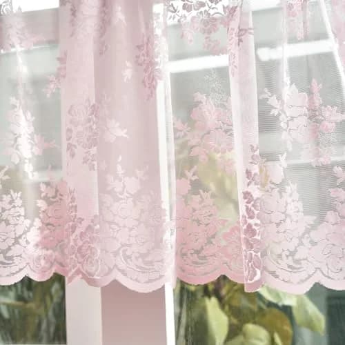 Kotile Pink Lace Valance for Windows Rustic Floral 46cm (18 Inch) Length | Light Filtering Sheer Curtain Panel thumbnail 6