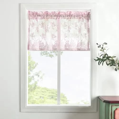 Kotile Pink Lace Valance for Windows Rustic Floral 46cm (18 Inch) Length | Light Filtering Sheer Curtain Panel thumbnail 7