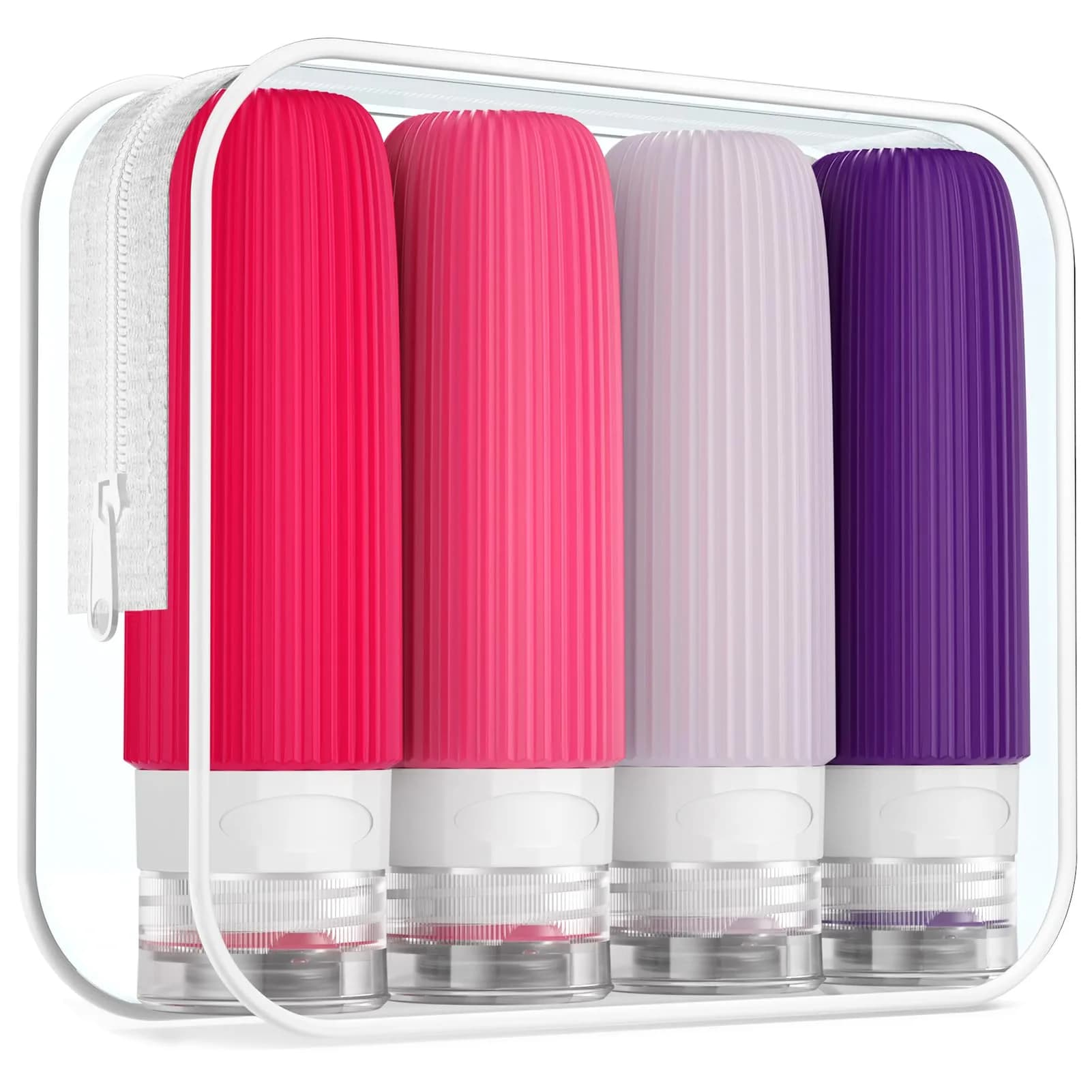 Mrsdry Travel Bottles for Toiletries 3oz | Leak Proof Silicone Travel Containers with Clear Bag — Dark Purple
