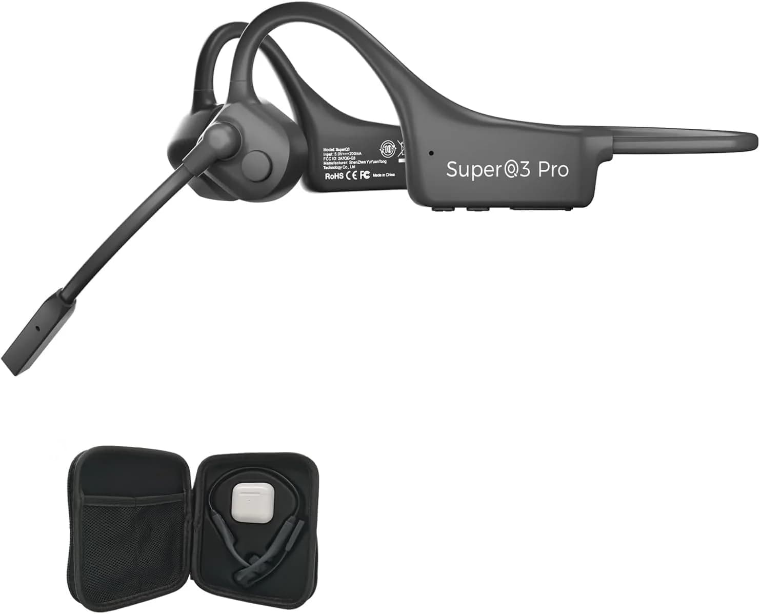 YouthWhisper Open Ear Bone Conduction Headphones with Mic | Bluetooth 5.2 Wireless Earbuds Set for India — Black Set