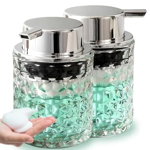 MALACHI Foaming Hand Soap Dispenser 300ml (10 oz) | Elegant Diamond Pattern Glass Bottle thumbnail 1