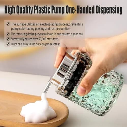 MALACHI Foaming Hand Soap Dispenser 300ml (10 oz) | Elegant Diamond Pattern Glass Bottle thumbnail 4