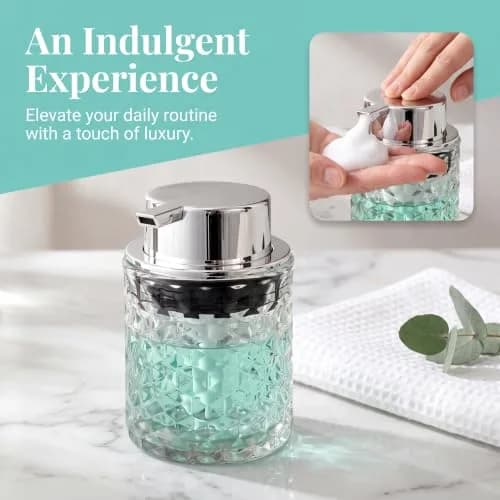 MALACHI Foaming Hand Soap Dispenser 300ml (10 oz) | Elegant Diamond Pattern Glass Bottle thumbnail 6