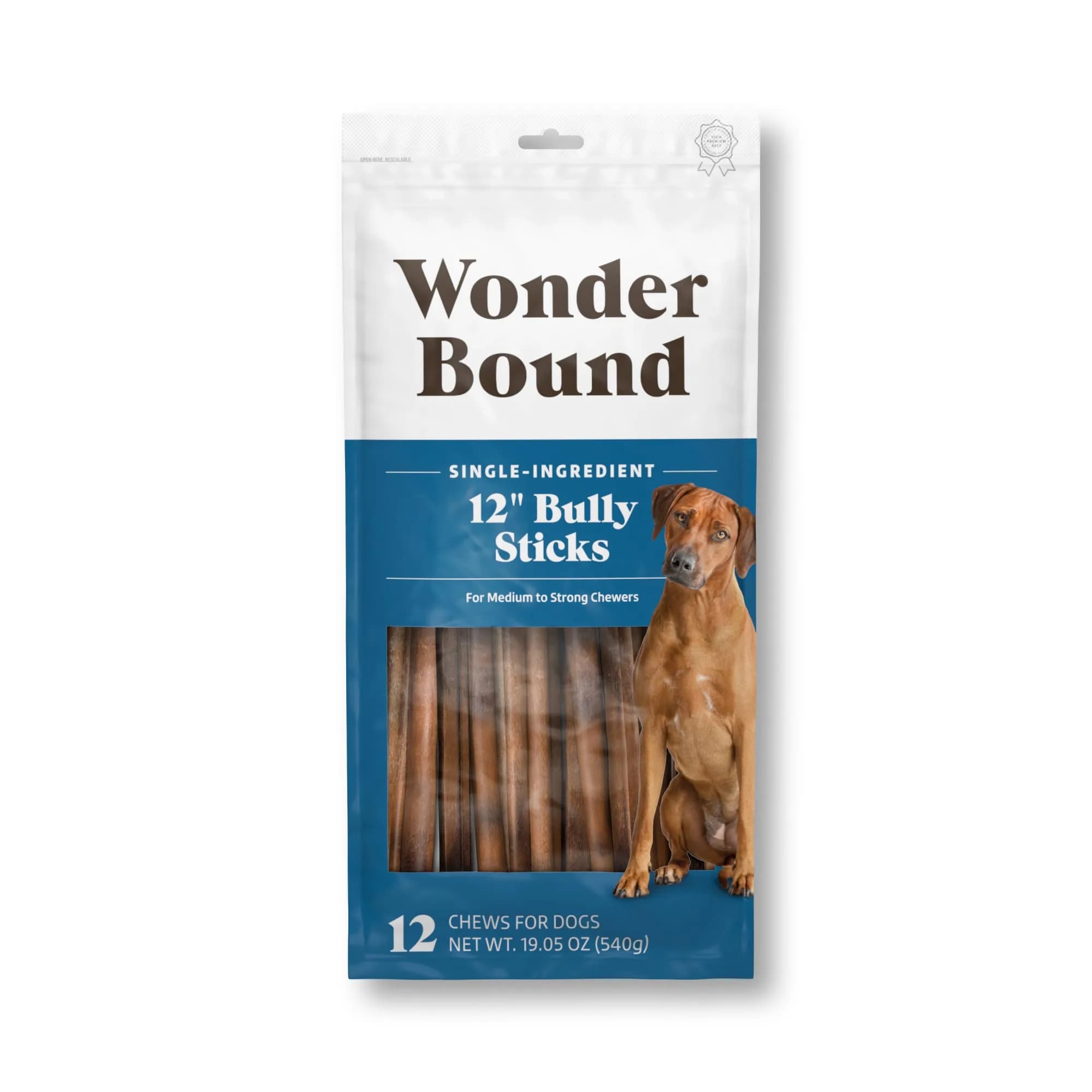 Wonder Bound Bully Sticks Dog Treats 12 inch | All-Natural, Highly Digestible, Long Lasting (12 Count)