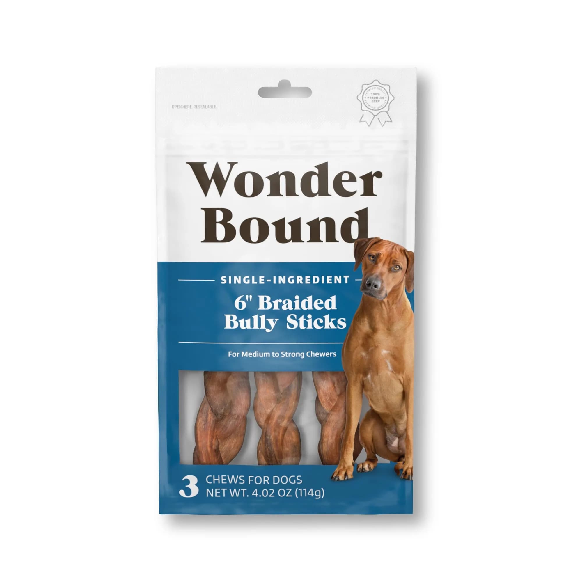 Wonder Bound Braided Bully Sticks 6 inch | All-Natural, Highly Digestible Dog Treats