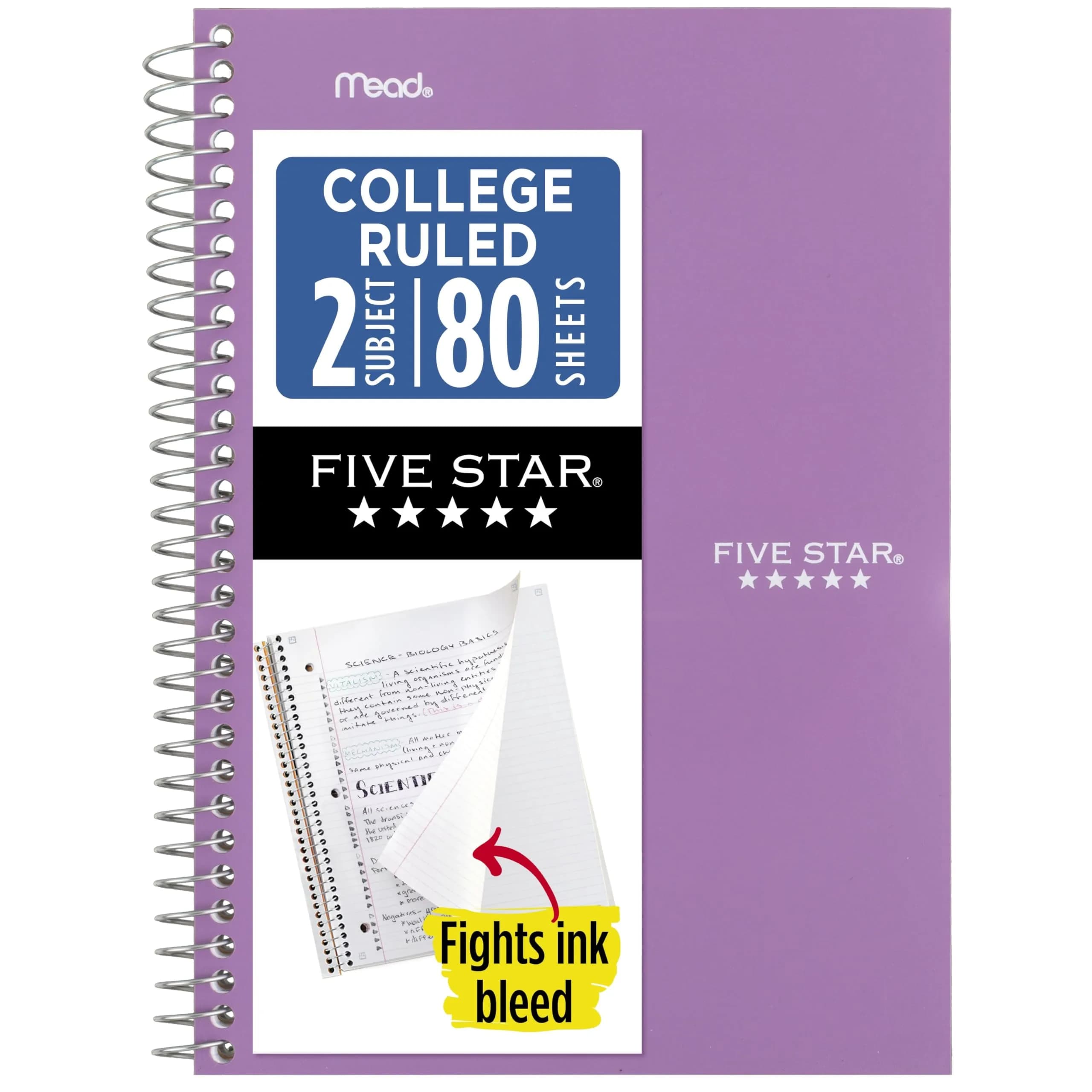 Five Star Spiral Notebook 2 Subject College Ruled 6" x 9-1/2" 80 Sheets | SFI Certified Paper — 80 Sheets