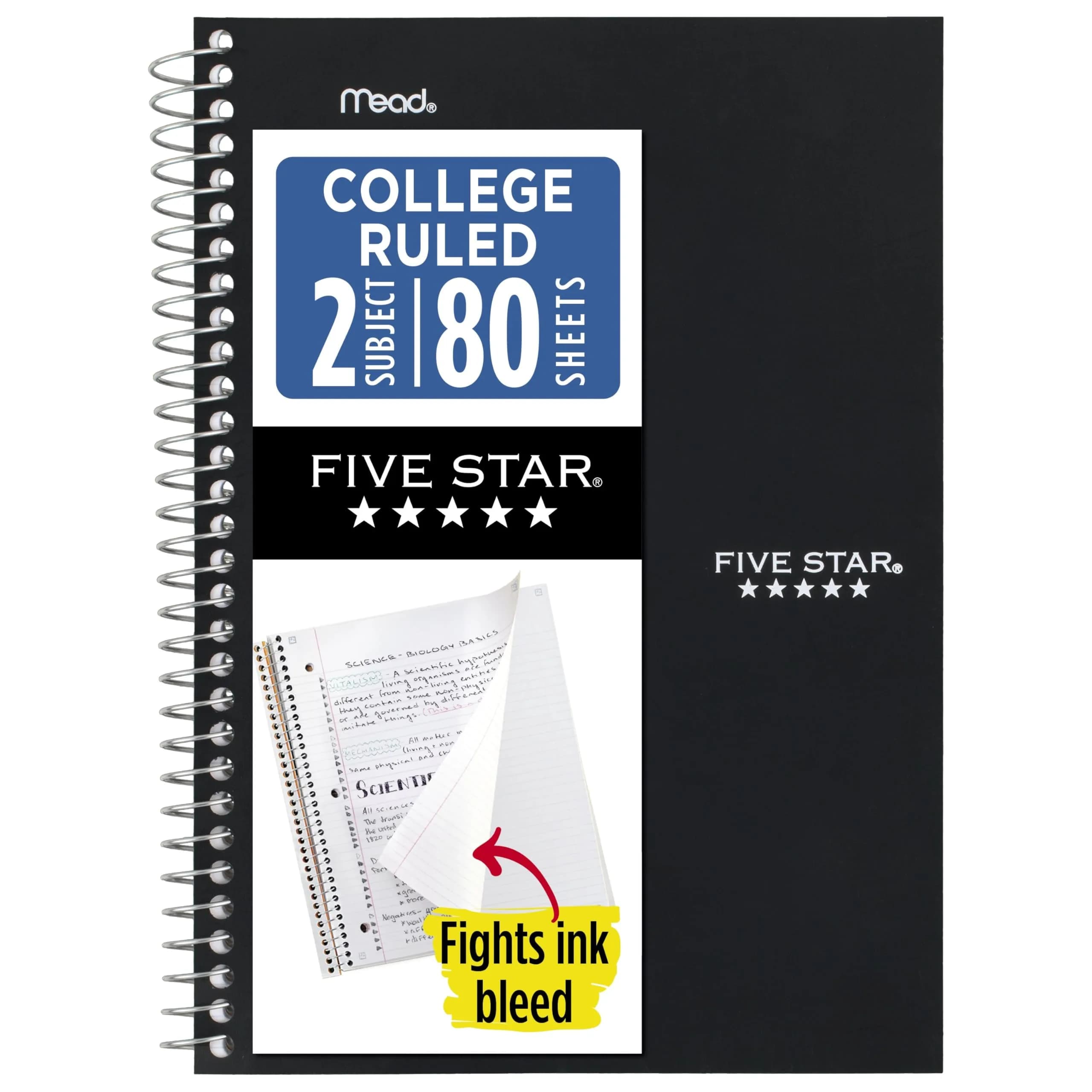Five Star Spiral Notebook, 2 Subject, College Ruled, 6" x 9-1/2", 80 Sheets, Seaglass Green | Durable & Water-Resistant Notebook for Students - main product image