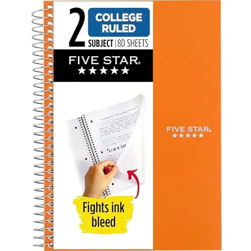 Five Star Spiral Notebook, 2 Subject, College Ruled, 6" x 9-1/2", 80 Sheets, Seaglass Green | Durable & Water-Resistant Notebook for Students — Sedona Orange