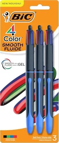 BIC 4-Color Smooth Retractable Ballpoint Pens, 1.0mm Point, 3-Count Pack | Smooth Ink Flow for Students & Office thumbnail 1