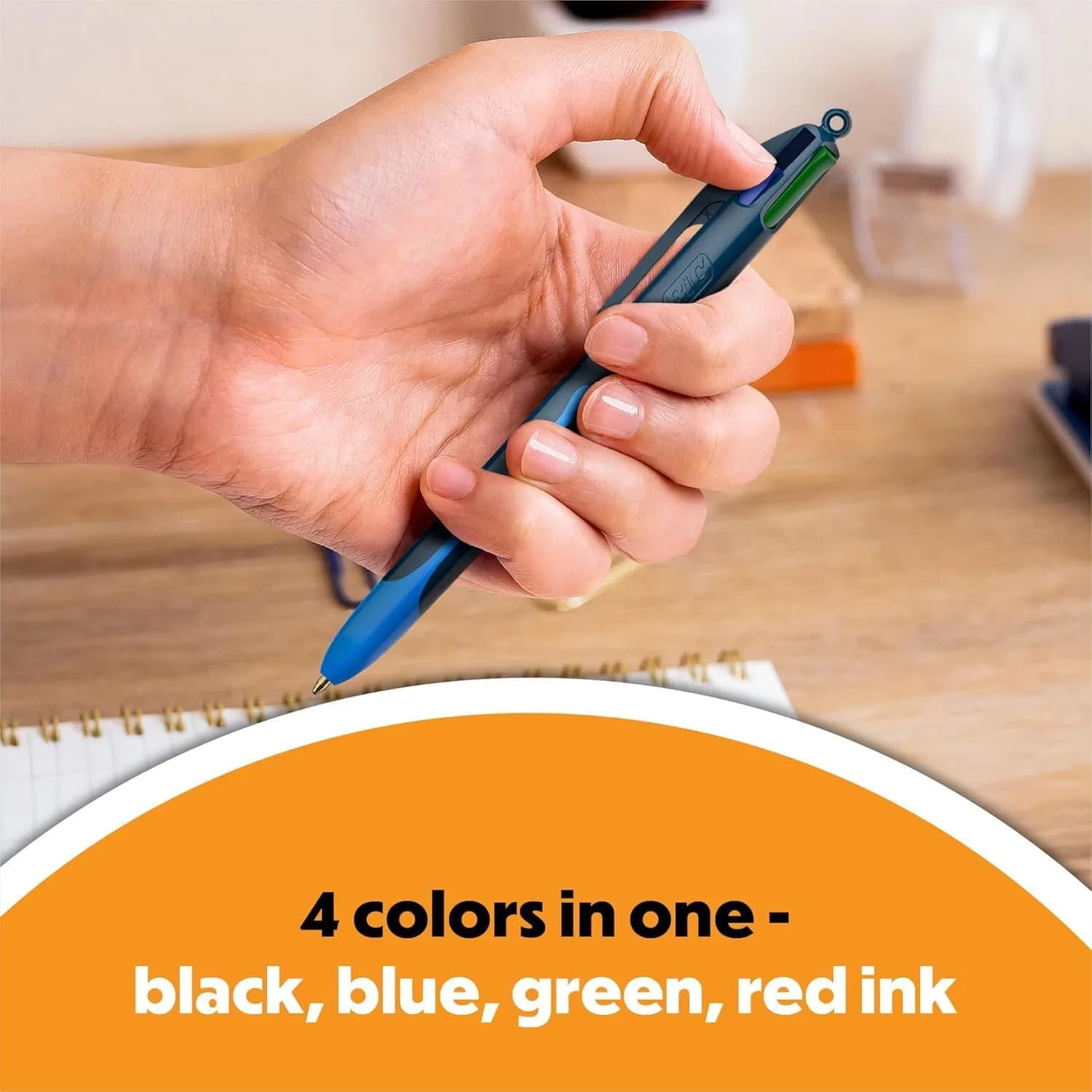 BIC 4 Color Shine Retractable Ballpoint Pen, Black, Blue, Green, Red Ink, 1.0 mm Medium Point, Pink Metallic Barrels, 3-Count Pack - view 2
