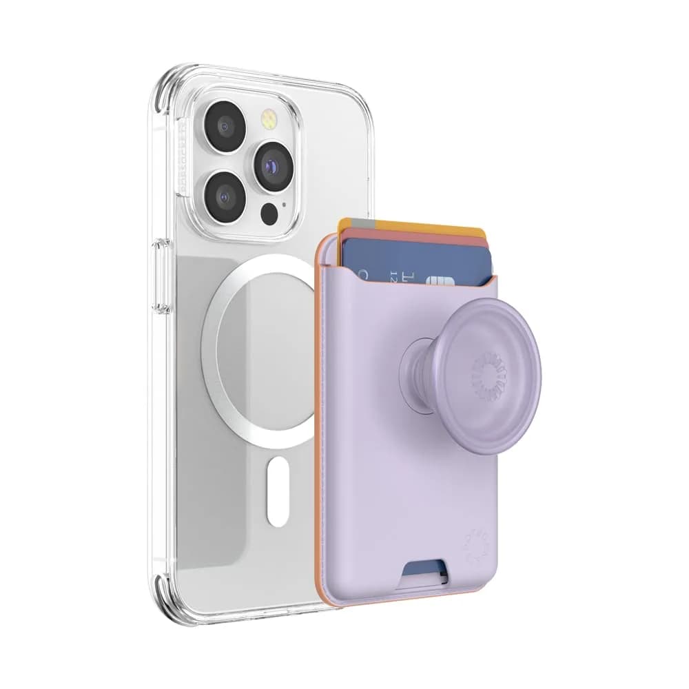 PopSockets Phone Wallet for MagSafe with Grip- Lavender | Slim Magnetic Card Holder for iPhone & Android