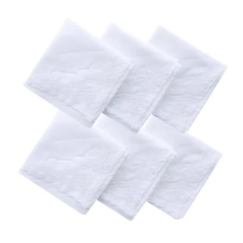 LACS Handkerchiefs Assorted Ladies Embroidered Cotton Handkerchiefs 9PCS | Soft, White Rose, Scalloped Edges thumbnail 1