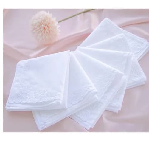 LACS Handkerchiefs Assorted Ladies Embroidered Cotton Handkerchiefs 9PCS | Soft, White Rose, Scalloped Edges thumbnail 5