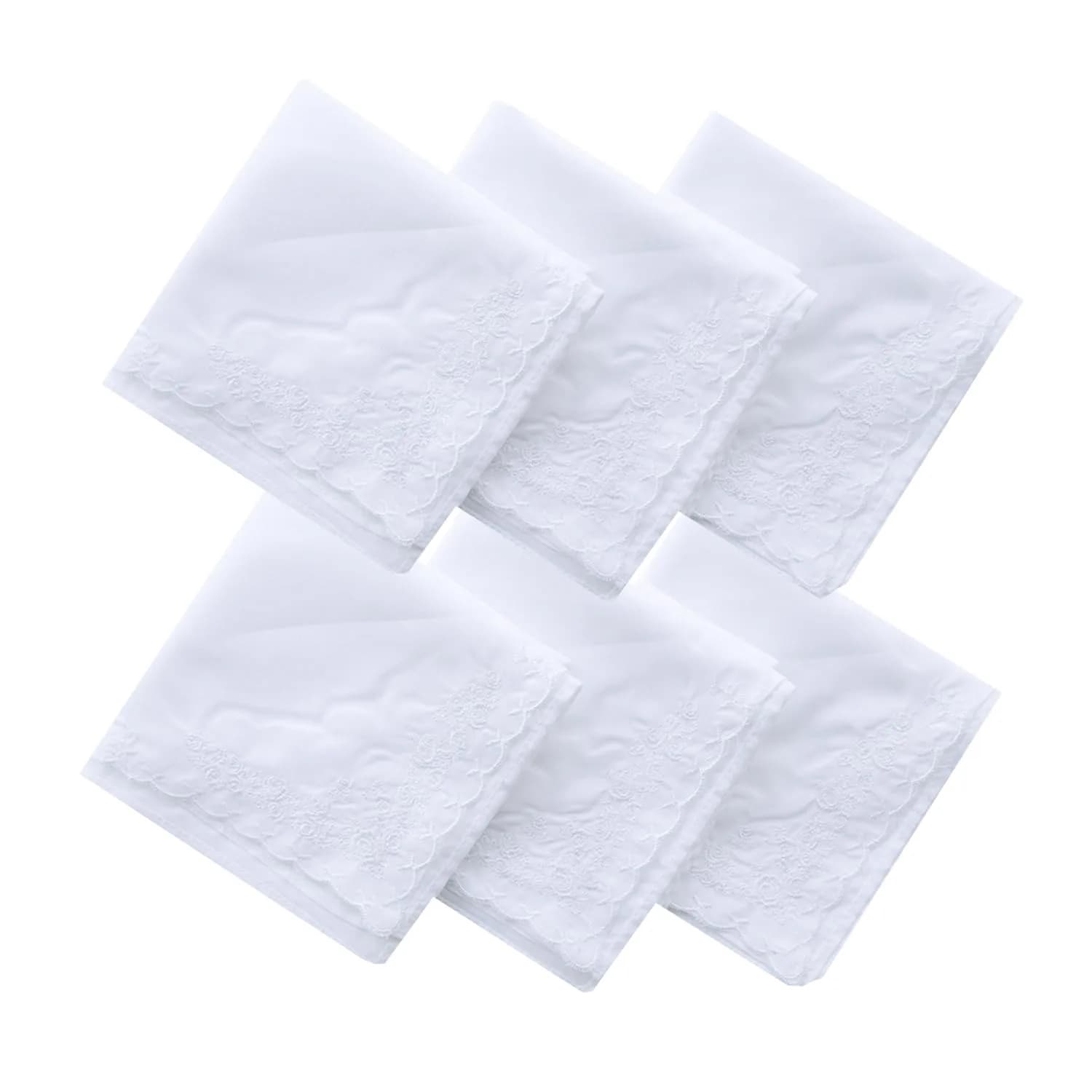 LACS Handkerchiefs Assorted Cotton Embroidered 12PCS | Soft, Scalloped Edges for Bridal & Daily Use — Whiterose / 9PCS