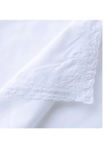 LACS Handkerchiefs Assorted Ladies Embroidered Cotton Handkerchiefs 9PCS | Soft, White Rose, Scalloped Edges thumbnail 2