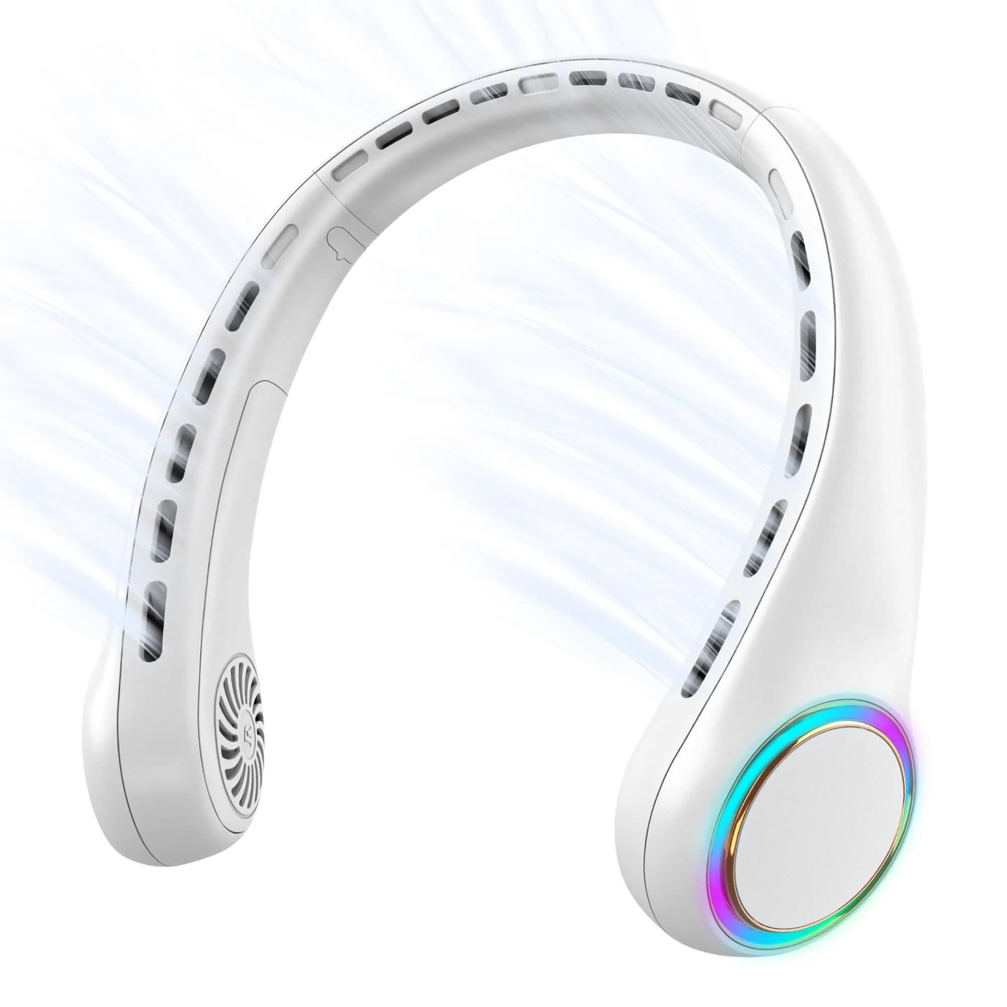 GULAKI Portable Neck Fan White | Hands Free Cooling with 4000mAh Battery (70-120c)