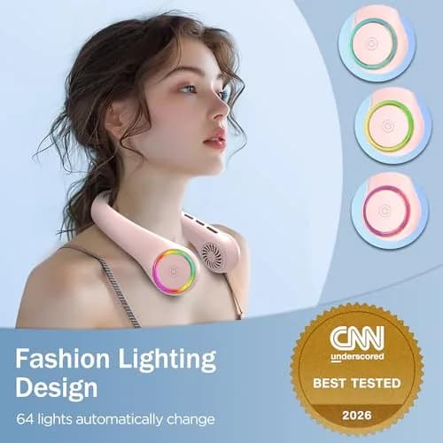 GULAKI Wearable Neck Fan with 4000mAh Battery & 64 Cool Lights | 3-Speed Rechargeable Personal Fan for Summer thumbnail 4