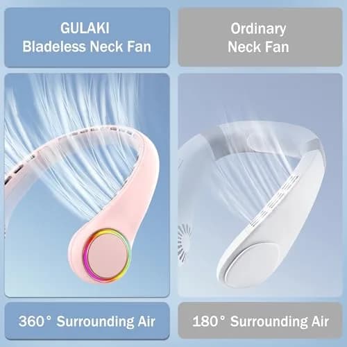 GULAKI Wearable Neck Fan with 4000mAh Battery & 64 Cool Lights | 3-Speed Rechargeable Personal Fan for Summer thumbnail 7