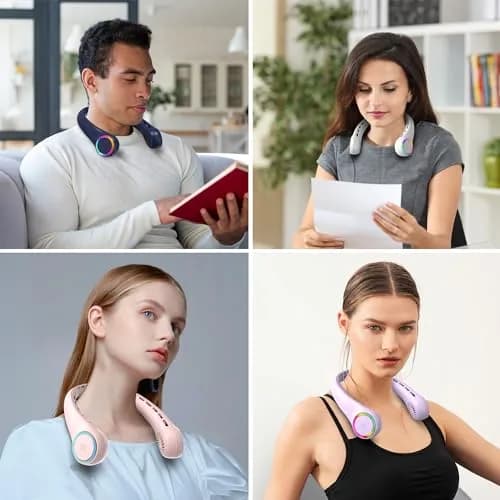 GULAKI Wearable Neck Fan with 4000mAh Battery & 64 Cool Lights | 3-Speed Rechargeable Personal Fan for Summer thumbnail 8