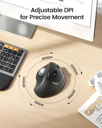 ProtoArc EM01 NL Wireless Trackball Mouse, Thumb Control, Silver | 5-Level DPI Adjustable, 3-Device Bluetooth & 2.4G Wireless thumbnail 5