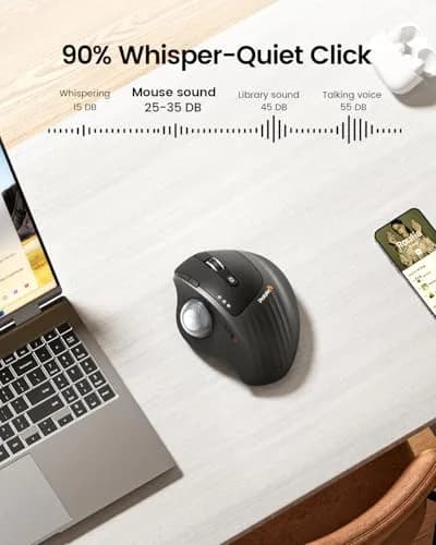 ProtoArc EM01 NL Wireless Trackball Mouse, Thumb Control, Silver | 5-Level DPI Adjustable, 3-Device Bluetooth & 2.4G Wireless thumbnail 6