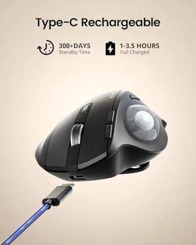 ProtoArc EM01 NL Wireless Trackball Mouse, Thumb Control, Silver | 5-Level DPI Adjustable, 3-Device Bluetooth & 2.4G Wireless thumbnail 7