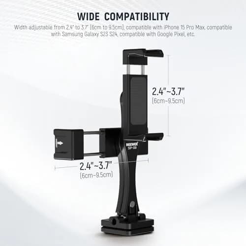 NEEWER Metal Phone Tripod Mount Adapter with Arca QR Base, 360° Rotatable Dual Cell Phone Clip Clamp Holder with 4 Cold Shoes Compatible with iPhone Samsung for Vlog Live Stream Video Recording thumbnail 4