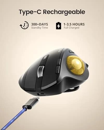ProtoArc EM01 NL Wireless Trackball Mouse, Gold Ball, 12cm (4.7in) Length | Ergonomic Thumb Control for PC & Mac thumbnail 7